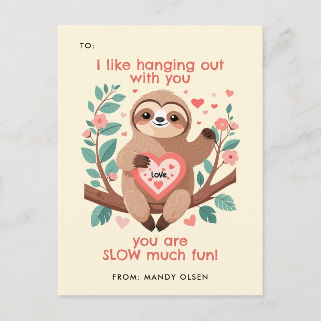 Cartes Pour Fêtes Annuelles Funny Sloth Pun mignon animal Saint Valentin (Devant)