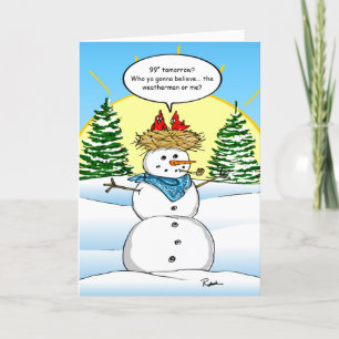 Cartes Pour Fêtes Annuelles Funny Snowman Cardinal Rouge Noël