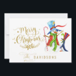 Cartes Pour Fêtes Annuelles Funny Snowman Penguin Gold Parties scintillant Joy<br><div class="desc">Aquarelle unique mignonne et drôle Snowman et Pinguin,  Rennes de Rudolph et Snowman,  fausse parties scintillant d'or main ornementale lettrée "Joyeux Noël",  "La" calligraphie. Utilisez l'outil Personnaliser pour ajouter vos informations,  modifier le message. Plus d'idées dans ma collection de Noël unique.</div>