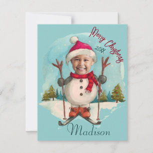 Cartes Pour Fêtes Annuelles Funny Snowman Snowman Ski Kids Photo Holiday