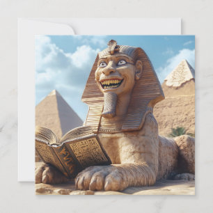 Cartes Pour Fêtes Annuelles Funny Sphinx Statue Lecture Ancien Livre en Egypte