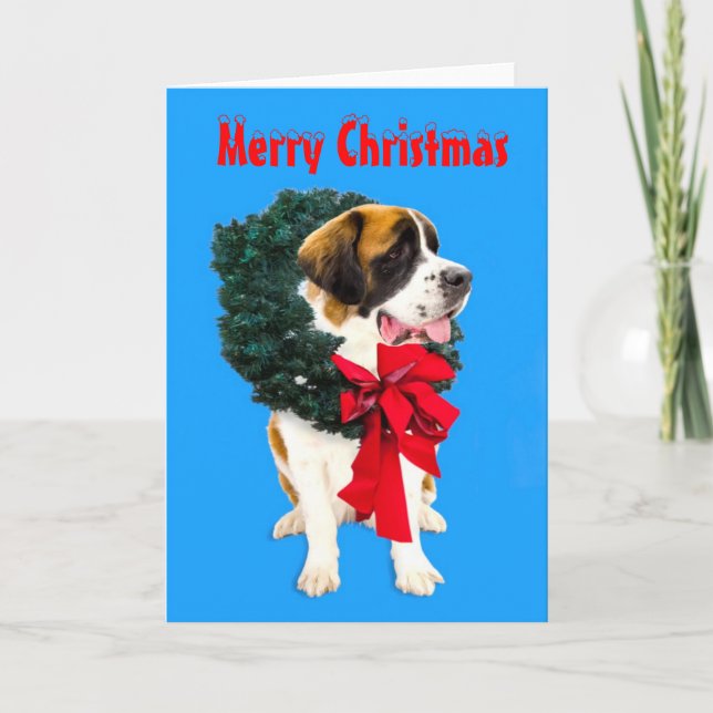 Cartes Pour Fêtes Annuelles Funny St Bernard dog with Christmas wreath card (Devant)