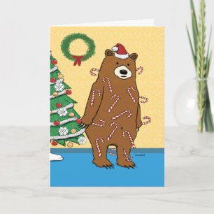 Cartes Pour Fêtes Annuelles Funny Sticky Candy Cane Bear Christmas