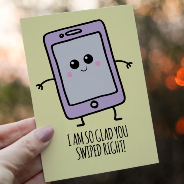 Cartes Pour Fêtes Annuelles Funny Swipe Right Kawaii Phone Valentines Day (Your love life won't need any upgrades and will be buzzing off the hook with this fun card.)