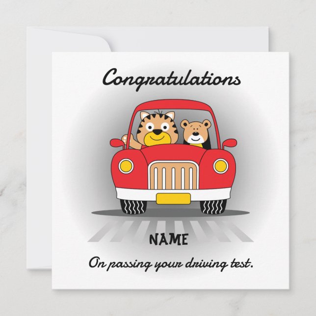 Cartes Pour Fêtes Annuelles Funny tiger bear driving test congratulations card (Devant)