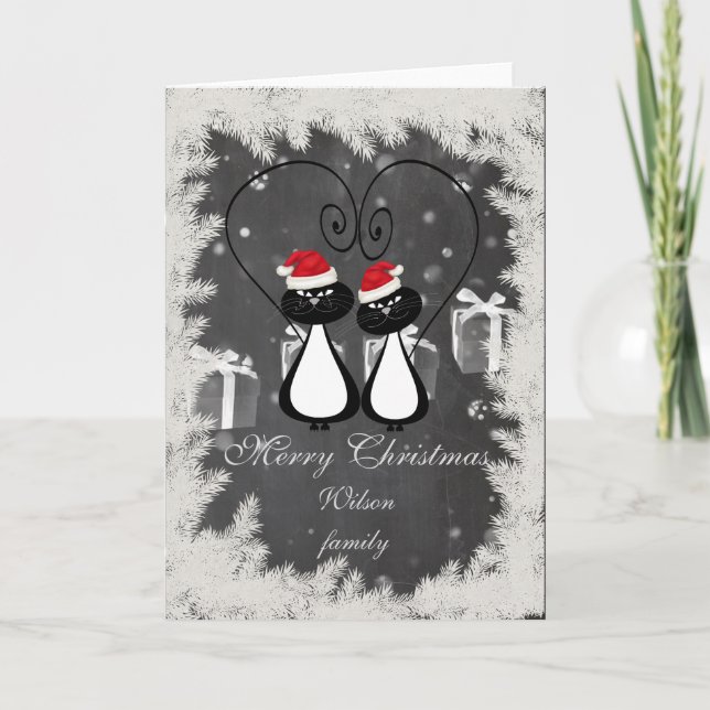 Cartes Pour Fêtes Annuelles Funny Trendy Christmas Père Noël chat couple table (Devant)