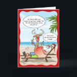Cartes Pour Fêtes Annuelles Funny Tropical Noël Père Noël Rudolph<br><div class="desc">Vous voulez répandre le rire pendant les vacances ? Voici des cartes de Noël uniques et amusantes qui peuvent être personnalisées avec votre propre texte de bulle de devis individuel! Le design original de Raphaela Wilson illustre Rudolph le renne rouge et la Clause du Père Noël sur une plage chaude...</div>