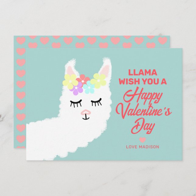 Cartes Pour Fêtes Annuelles Funny Valentines Day Llama Pun Kids Classe (Devant / Derrière)
