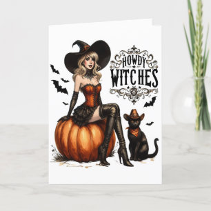 Cartes Pour Fêtes Annuelles Funny Vintage Howdy Witches Halloween