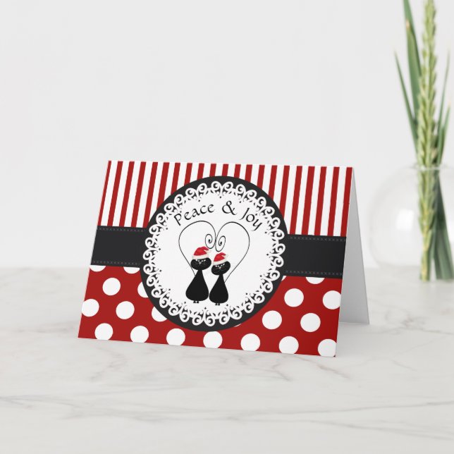 Cartes Pour Fêtes Annuelles Funny whimsical Christmas cat couple pattern (Devant)