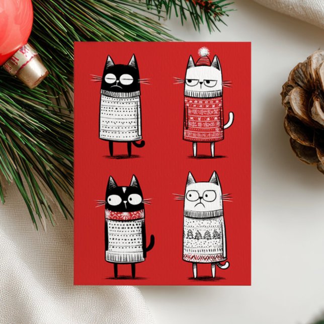 Cartes Pour Fêtes Annuelles Funny Xmas Cats Lover Photo Red Meowy Christmas  (Créateur téléchargé)