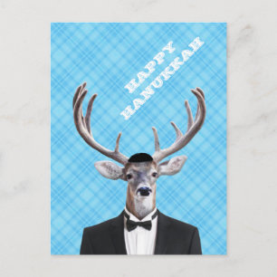 Cartes Pour Fêtes Annuelles Funny Yarmulke Happy Hanukkah Deer Blue Plaid