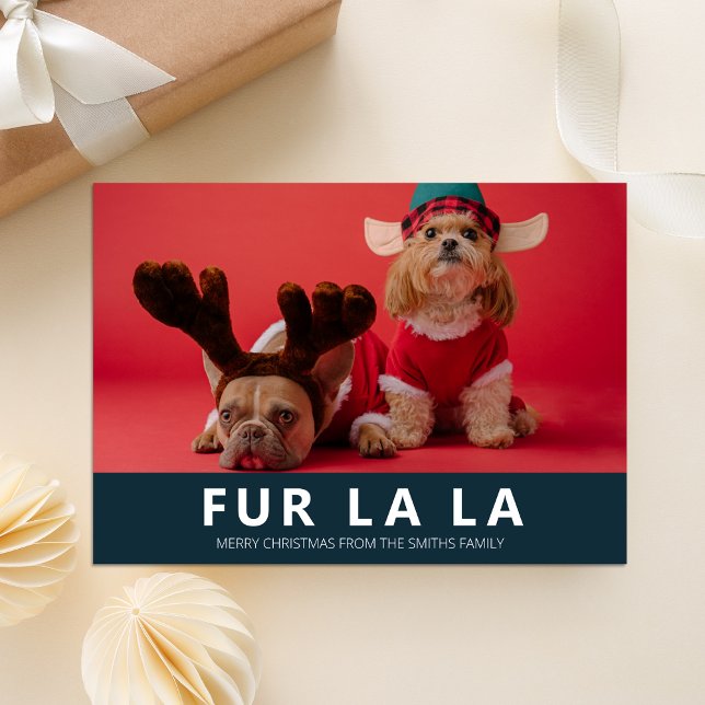 Cartes Pour Fêtes Annuelles Fur La Blue Modern Animur Photo de Noël (Créateur téléchargé)