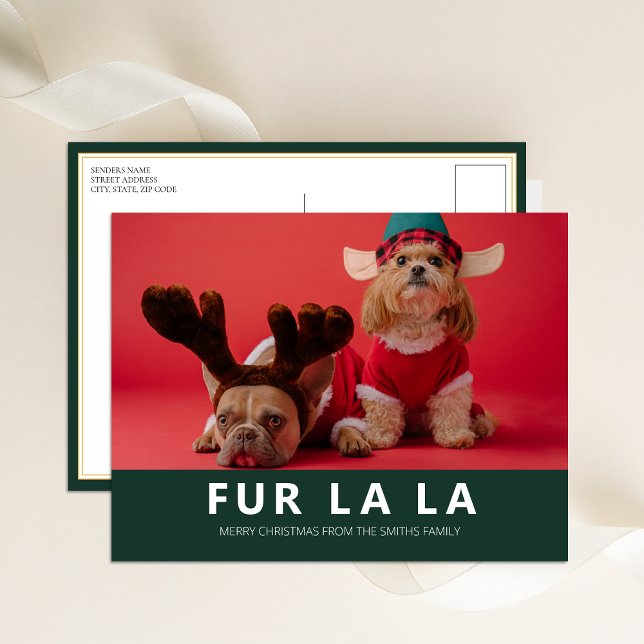 Cartes Pour Fêtes Annuelles Fur La La Green Modern Animal Photo de Noël (Créateur téléchargé)