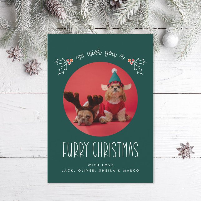 Cartes Pour Fêtes Annuelles Furry Christmas Pet Photo (Créateur téléchargé)
