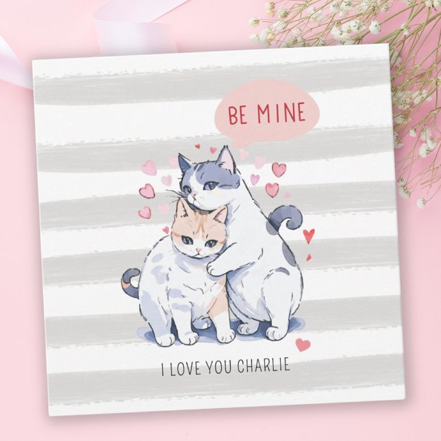 Cartes Pour Fêtes Annuelles Furry Love Cat Couple Be Mine Saint Valentin (Furry Love Cat Couple Be Mine Valentine's Day Holiday Card)