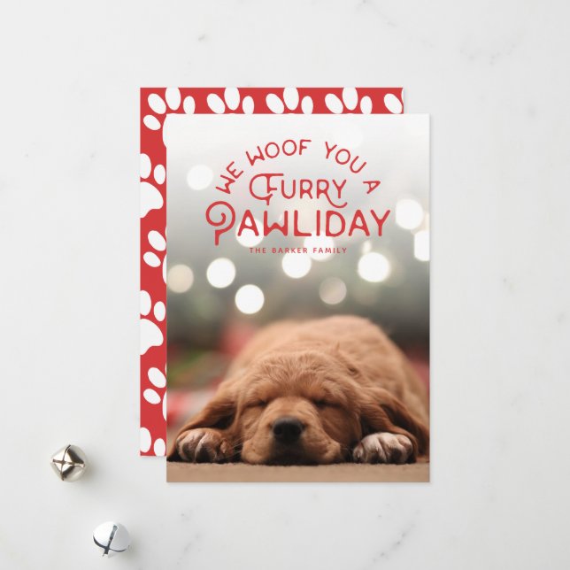 Cartes Pour Fêtes Annuelles Furry Pawliday | Photo pour animaux (Devant/Arrière en situation)