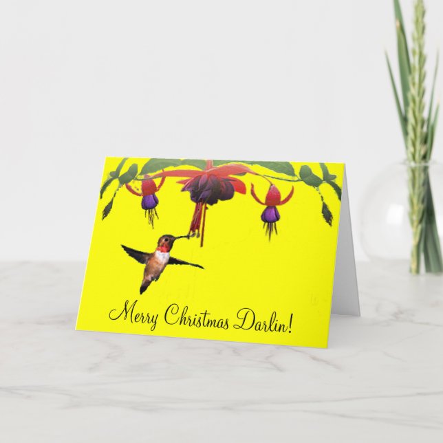 Cartes Pour Fêtes Annuelles Fushia et colibri (Devant)