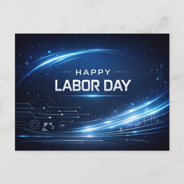 Cartes Pour Fêtes Annuelles Futuristic Blue Happy Labor Day (Devant)