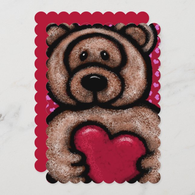 Cartes Pour Fêtes Annuelles Fuzzy Teddy Bear Valentine (Devant / Derrière)