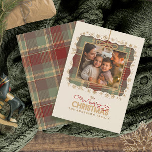 Cartes Pour Fêtes Annuelles Gabarit de photo de Noël avec une bordure tartan I