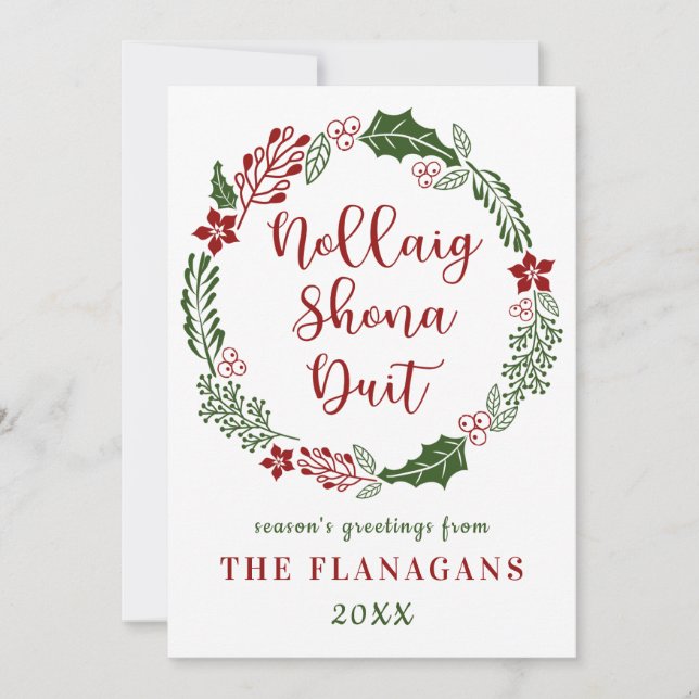 Cartes Pour Fêtes Annuelles Gaelic irlandais Joyeux Noël, personnalisé (Devant)