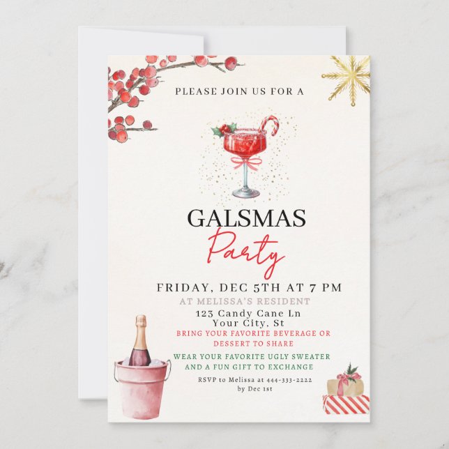 Cartes Pour Fêtes Annuelles Gal Christmas Party Invite (Devant)