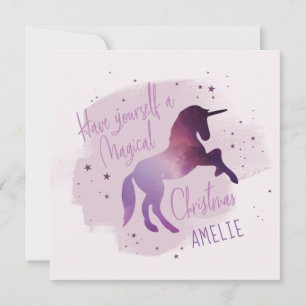 Cartes Pour Fêtes Annuelles Galaxie magique de Noël licorne