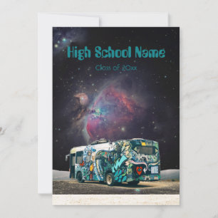 Cartes Pour Fêtes Annuelles Galaxie psychédélique hippie van monogram