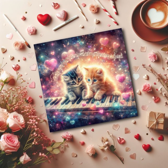 Cartes Pour Fêtes Annuelles Galaxy Pastel Coeurs Musique Kittens Valentines (Créateur téléchargé)