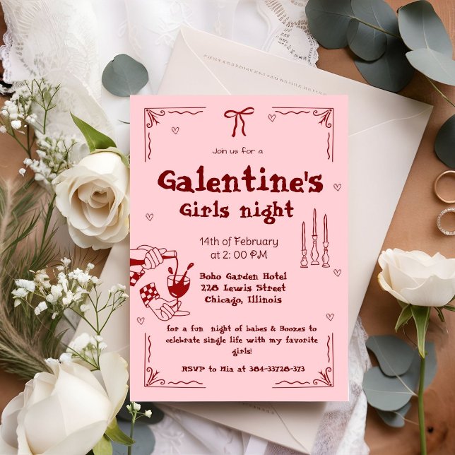 Cartes Pour Fêtes Annuelles Galentine Fête de Nuit entre Filles avec Dessin à  (Créateur téléchargé)