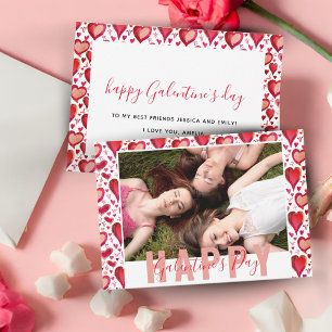 Cartes Pour Fêtes Annuelles Galentine`s Day Red Hearts Dessin Ami Photo