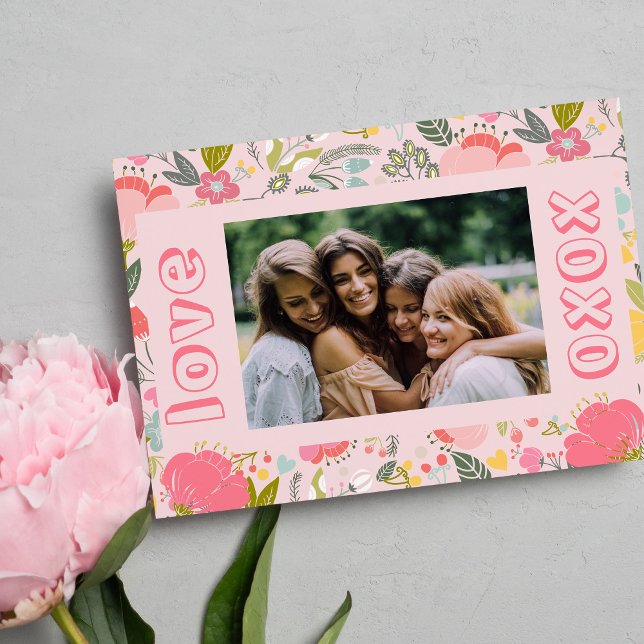 Cartes Pour Fêtes Annuelles Galentine's Day photo rose xoxo floral (Créateur téléchargé)