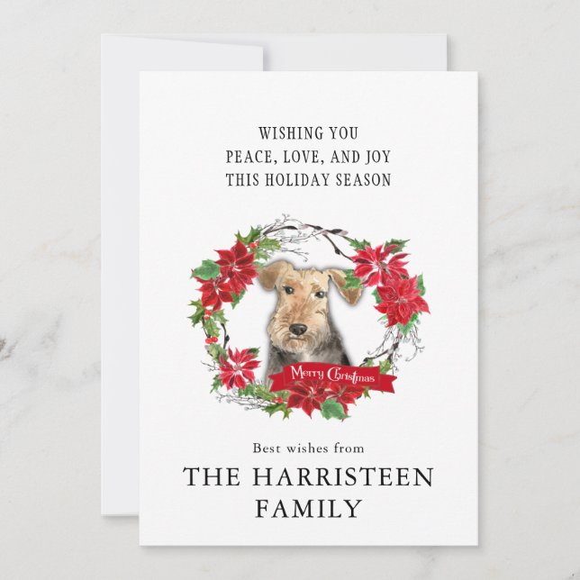 Cartes Pour Fêtes Annuelles Gallois Terrier Aquarelle couronne de Noël (Devant)