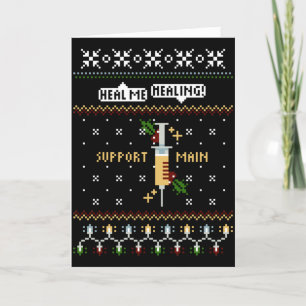 Cartes Pour Fêtes Annuelles Gamer Support Main Pixel Art Syringe Noël
