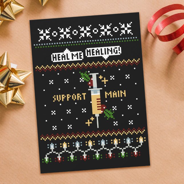 Cartes Pour Fêtes Annuelles Gamer Support Main Pixel Art Syringe Noël (Support Main gamer Christmas postcard)