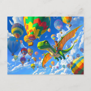 Cartes Pour Fêtes Annuelles Garçon anime volant sur un dragon dinosaure et des