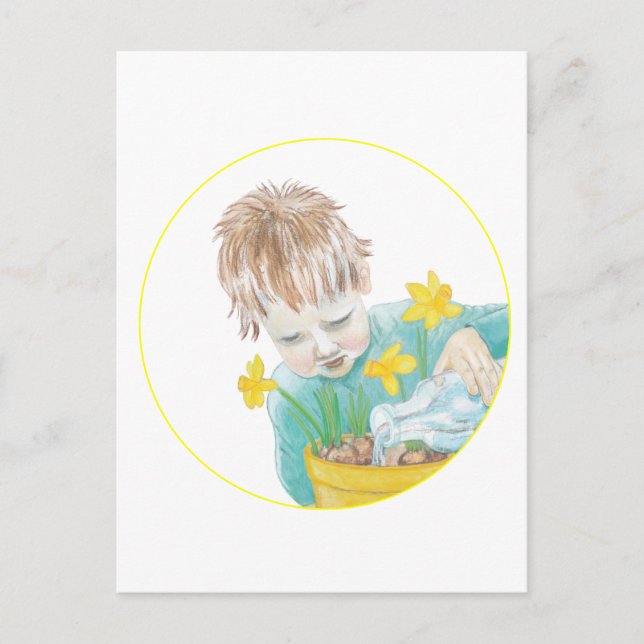 Cartes Pour Fêtes Annuelles Garçon Avec Daffodiles (Devant)