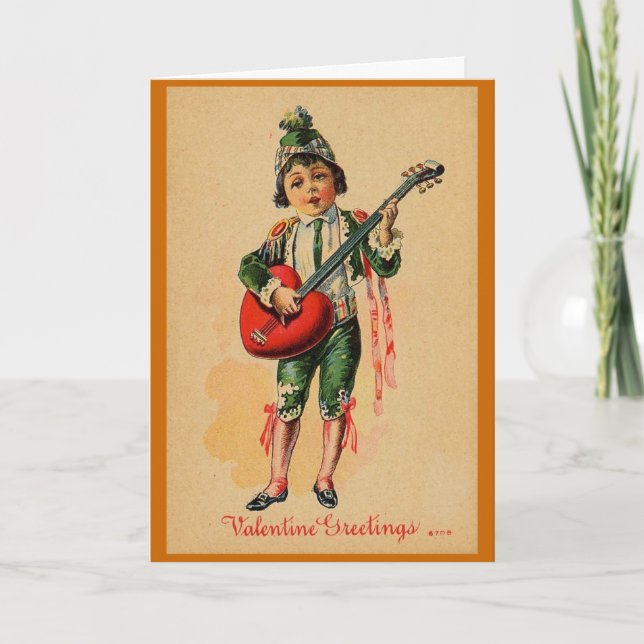 Cartes Pour Fêtes Annuelles Garçon avec une guitare d'amour (Devant)