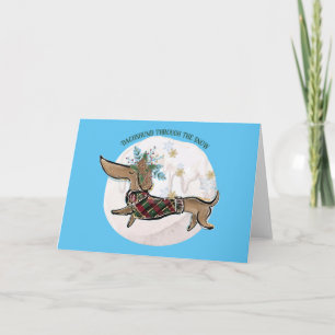 Cartes Pour Fêtes Annuelles Garçon Dachshund À Travers La Neige