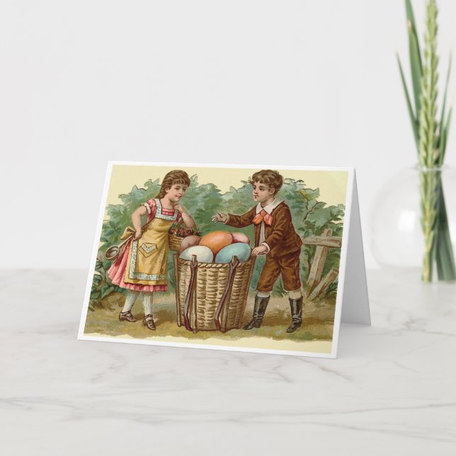 Cartes Pour Fêtes Annuelles Garçon et fille avec Pâques Baket complètement des (Devant)
