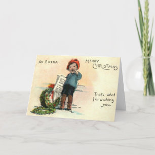 Cartes Pour Fêtes Annuelles Garçon livreur avec couronne