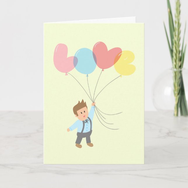Cartes Pour Fêtes Annuelles Garçon mignon avec les ballons de lettre qui (Devant)