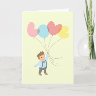 Cartes Pour Fêtes Annuelles Garçon mignon avec les ballons de lettre qui