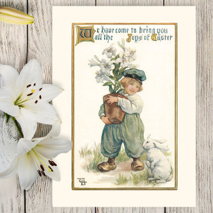 Cartes Pour Fêtes Annuelles Garçon néerlandais vintage avec Lys de Pâques et B