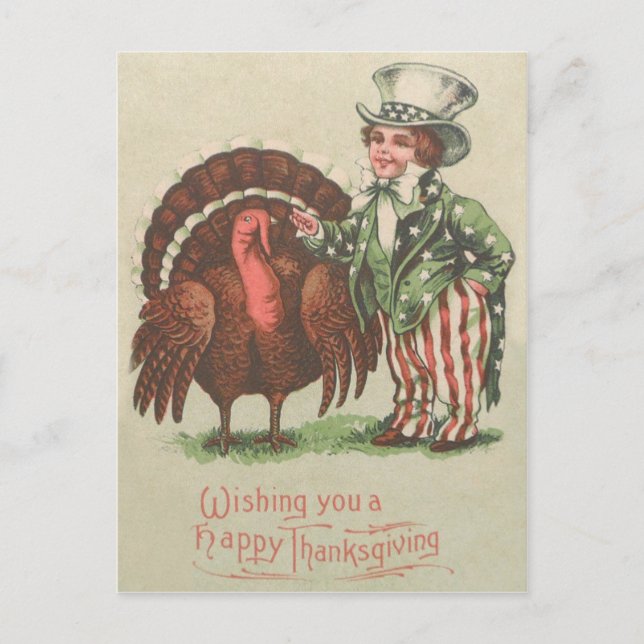Cartes Pour Fêtes Annuelles Garçon Oncle Sam Thanksgiving Turkey (Devant)