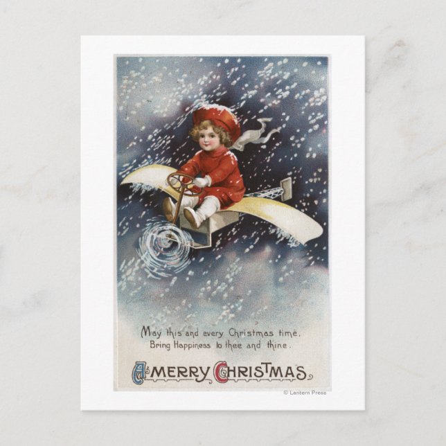 Cartes Pour Fêtes Annuelles Garçon pilotant l'avion expédient (Devant)