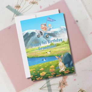 Cartes Pour Fêtes Annuelles Garçon Premier Anniversaire Teddy Bear Avion Grand