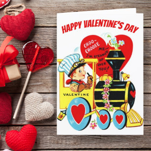 Cartes Pour Fêtes Annuelles Garçon Rétro Vintage dans un Train pour la Saint-V
