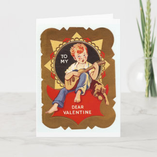 Cartes Pour Fêtes Annuelles Garçon vintage de Valentine avec la guitare